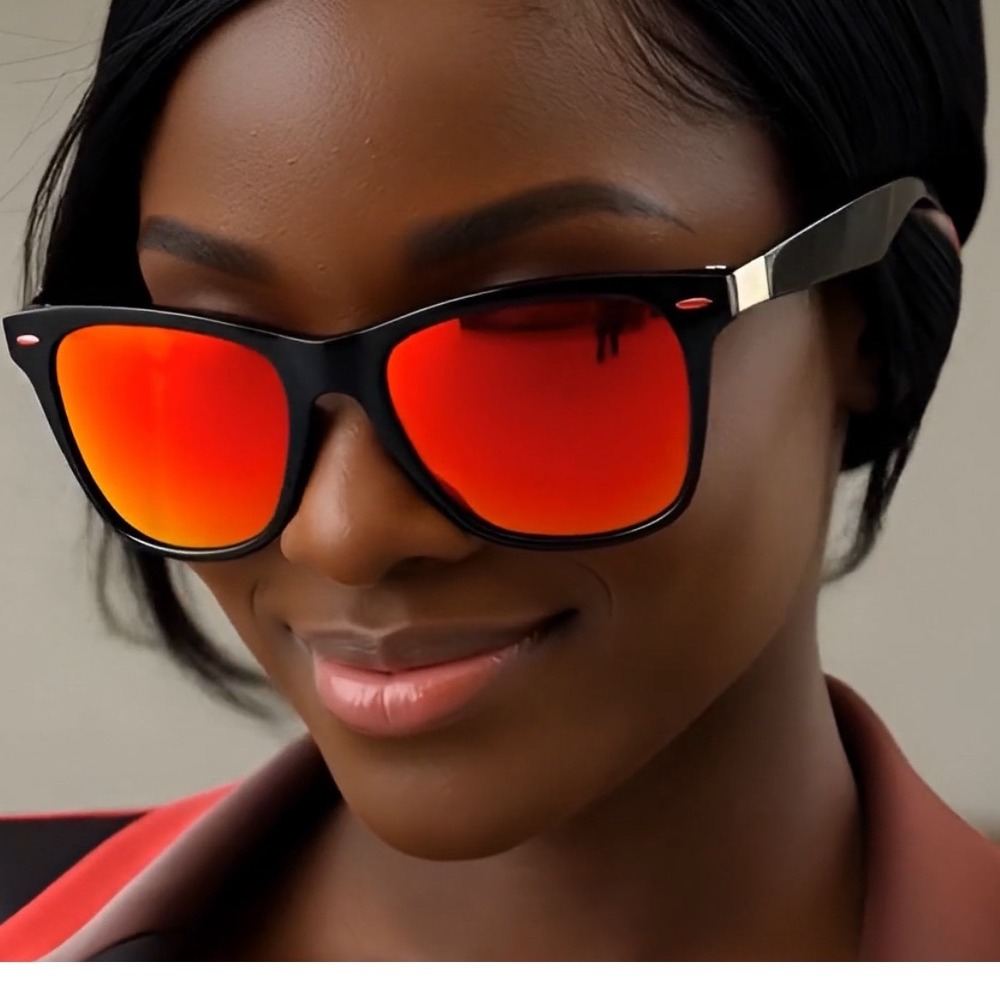 Polarized Sunglasses Black Frame Red Orange Mirror Lenses Driving Women Lentes